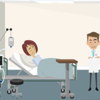 patient in a bed with a doctor standing beside the bed